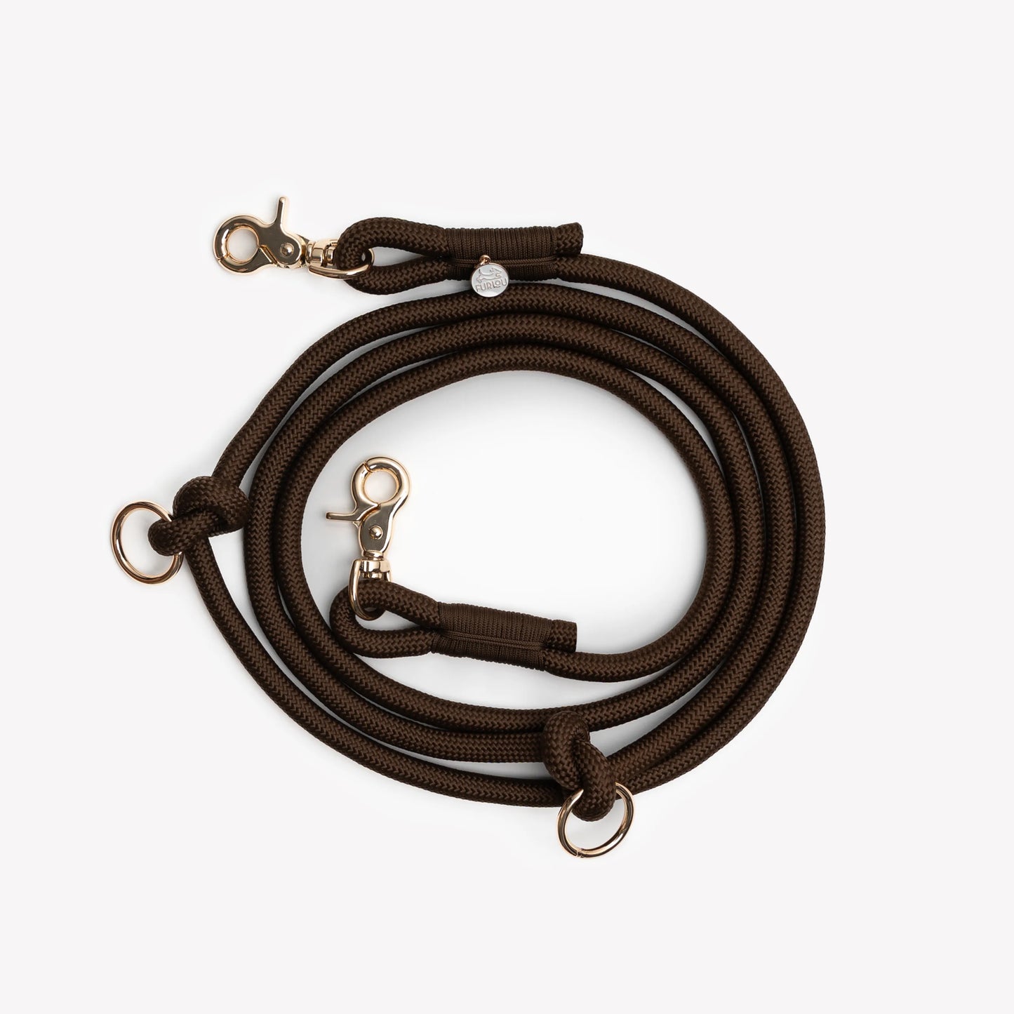 Brown hands-free braided leash by FURLOU, perfect for walking dogs, featuring a sturdy design and comfortable grip.