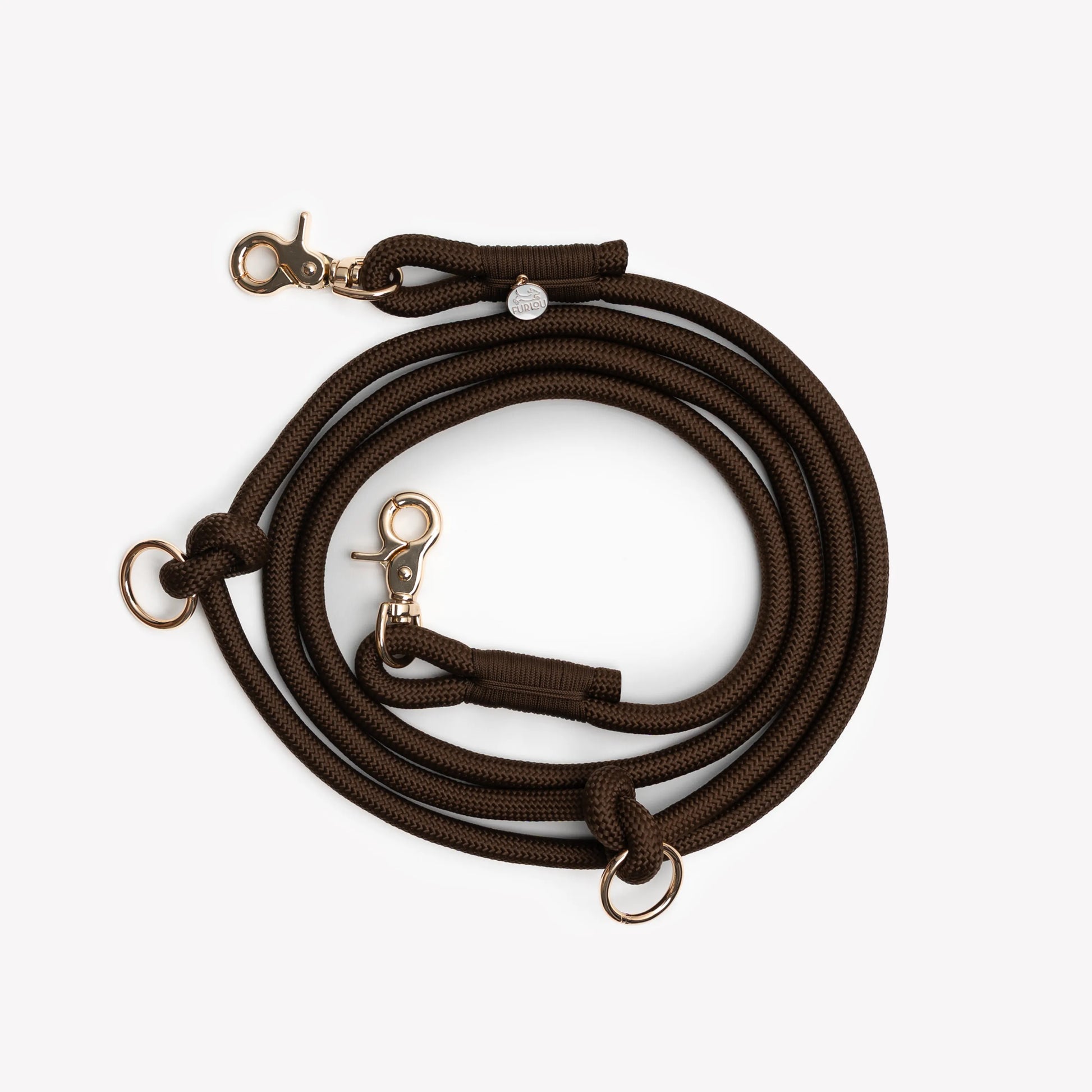 Brown hands-free braided leash by FURLOU, perfect for walking dogs, featuring a sturdy design and comfortable grip.