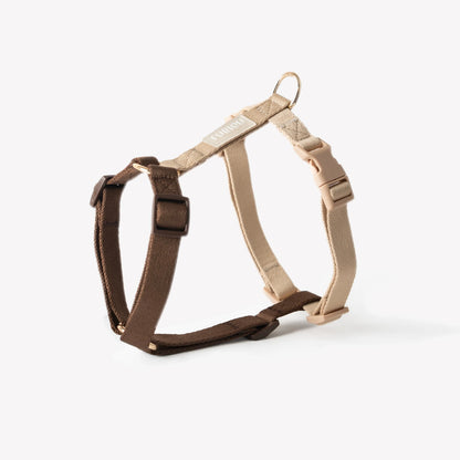 Brown and tan dog harness by Purrfect Pet Kingdom, available in EXTRA SMALL, SMALL, and MEDIUM sizes. Ideal for stylish pets.