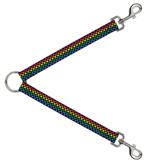 Buckle-Down - Dog Leash Splitter - Checker Black/Neon Rainbow - Dog Bowls & Feeders