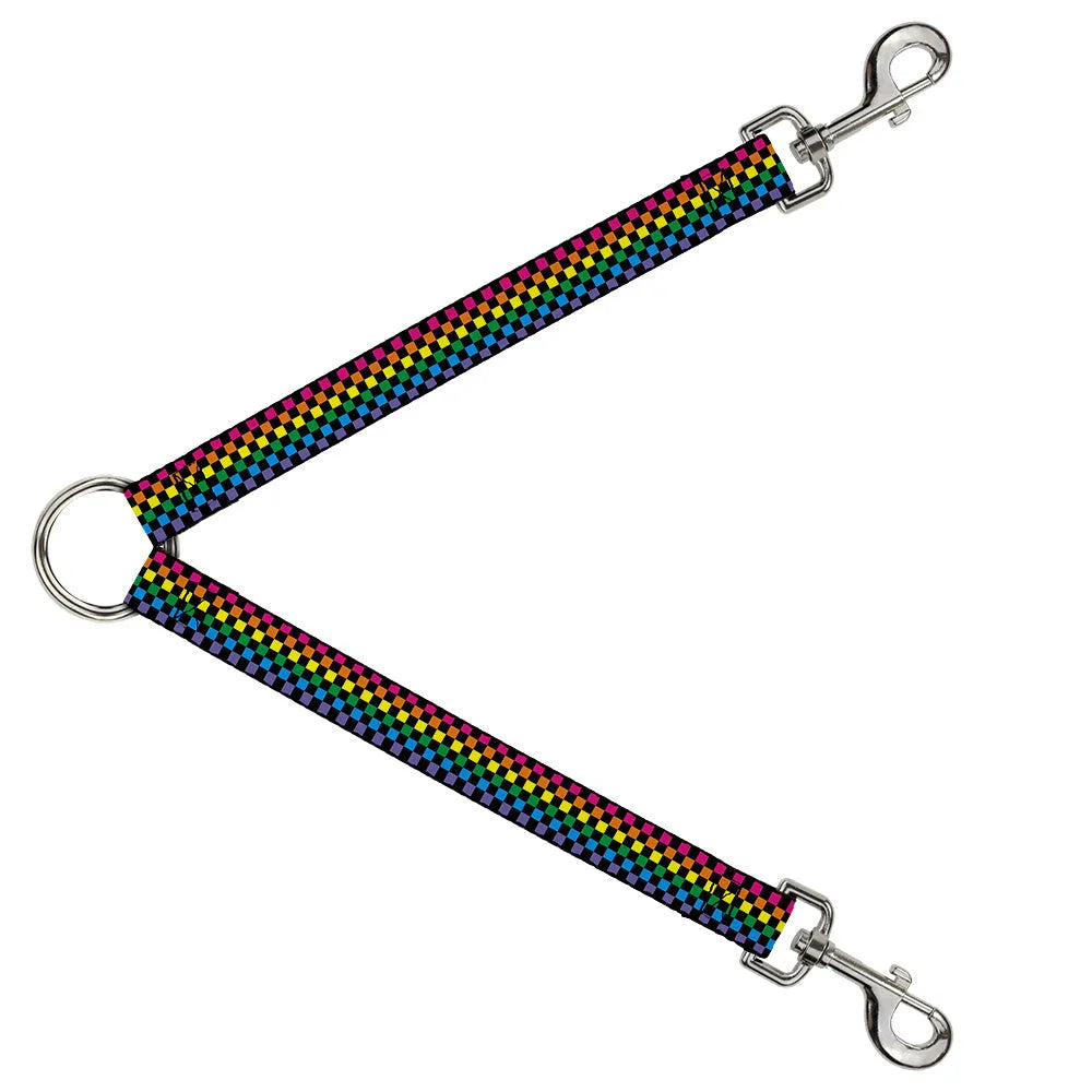 Buckle-Down - Dog Leash Splitter - Checker Black/Neon Rainbow - Dog Leashes