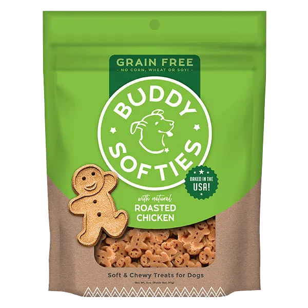 Buddy Softies Grain Free Chicken Dog Treats by The Family Pet, 5oz bag, featuring soft, chewy treats for dogs, ideal for t...