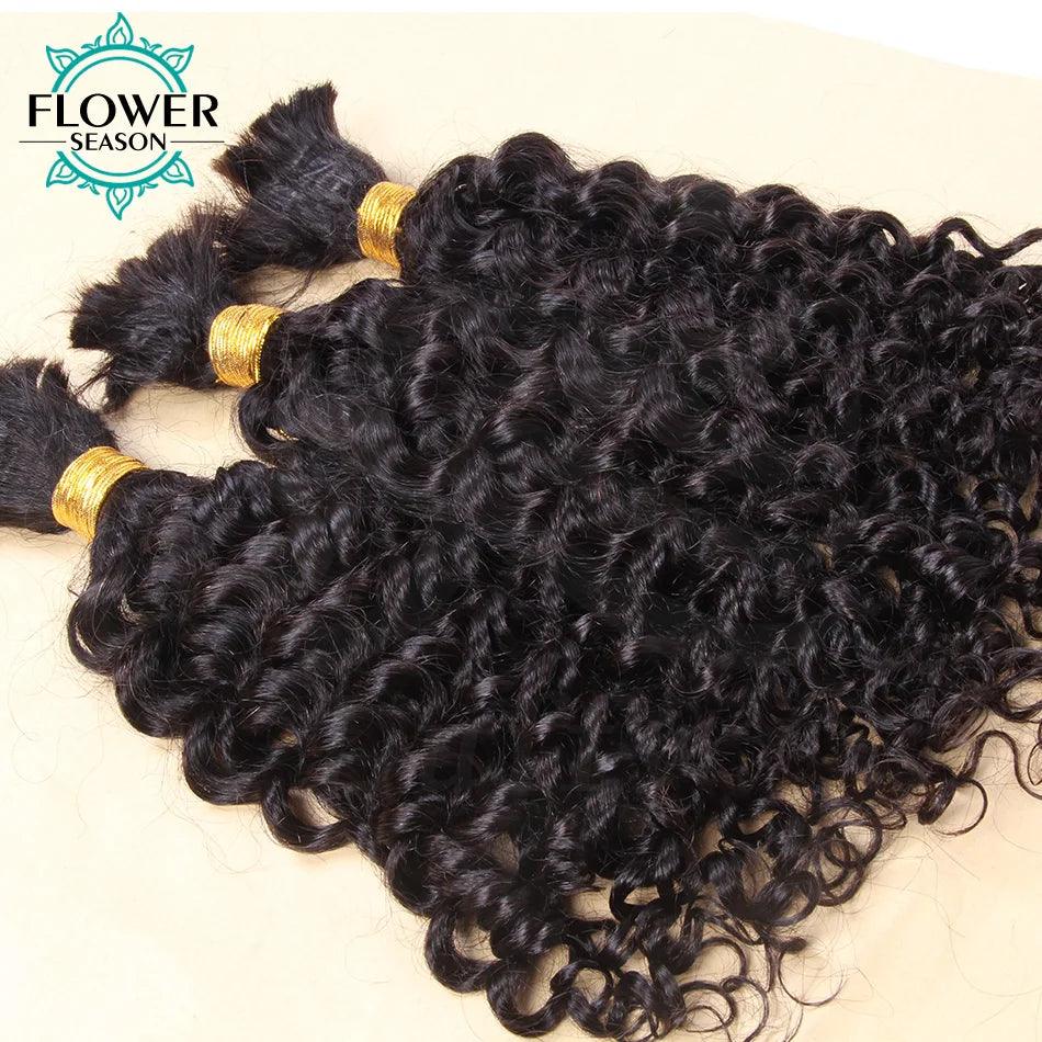 Burmese Boho Braids - Double Drawn Curly Bulk Human Hair Extensions for Braiding - 3 Bundles