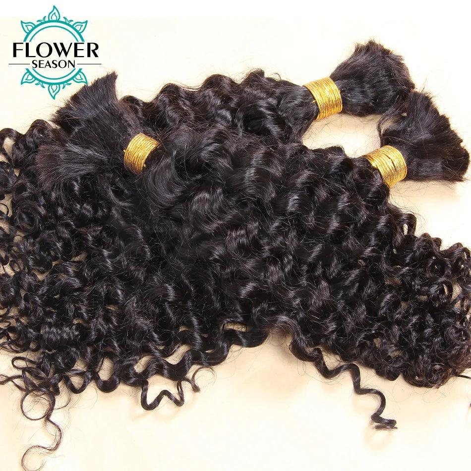 Burmese Boho Braids - Double Drawn Curly Bulk Human Hair Extensions for Braiding - 3 Bundles