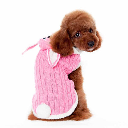 Cable Pink Bunny Hooded Dog Sweater - Only Available in Size XL and 2XL