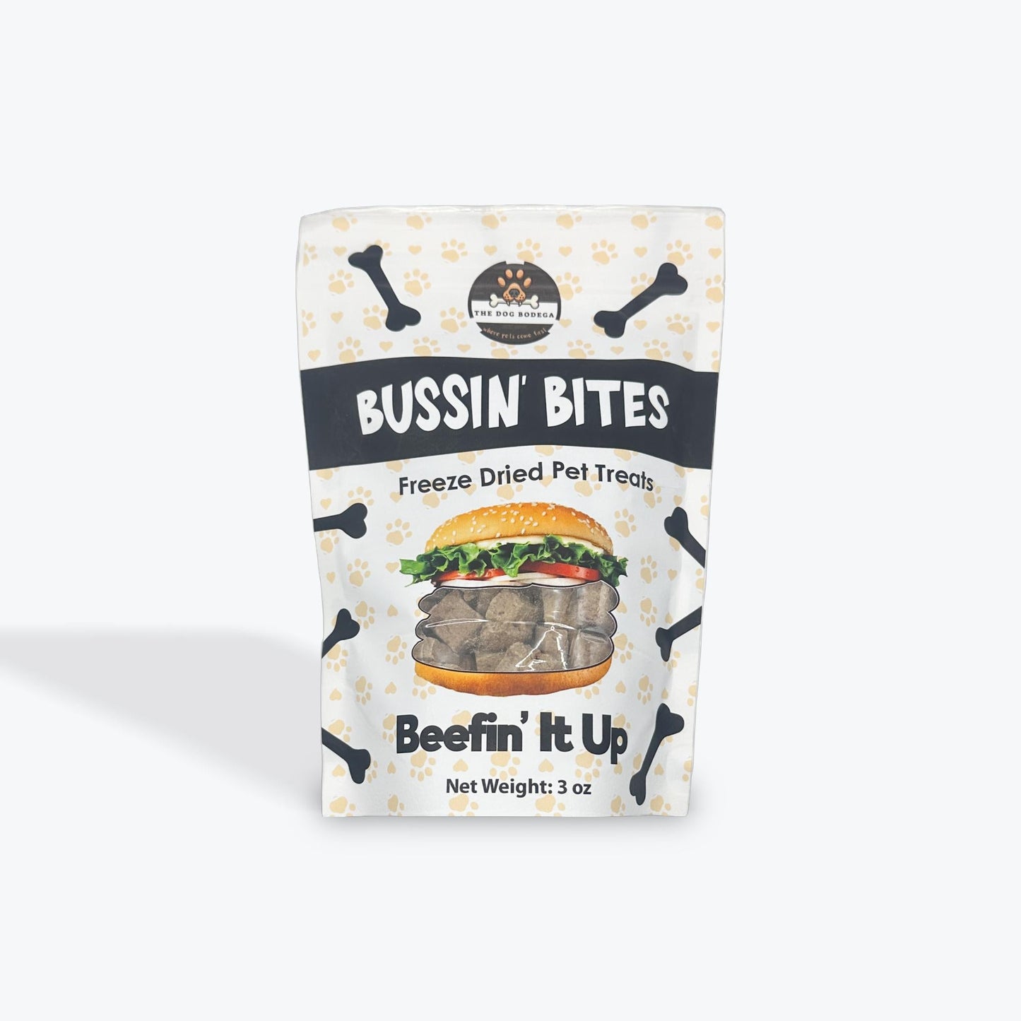 The Dog Bodega Bussin' Bites freeze dried beef liver dog treats in 3 oz packaging