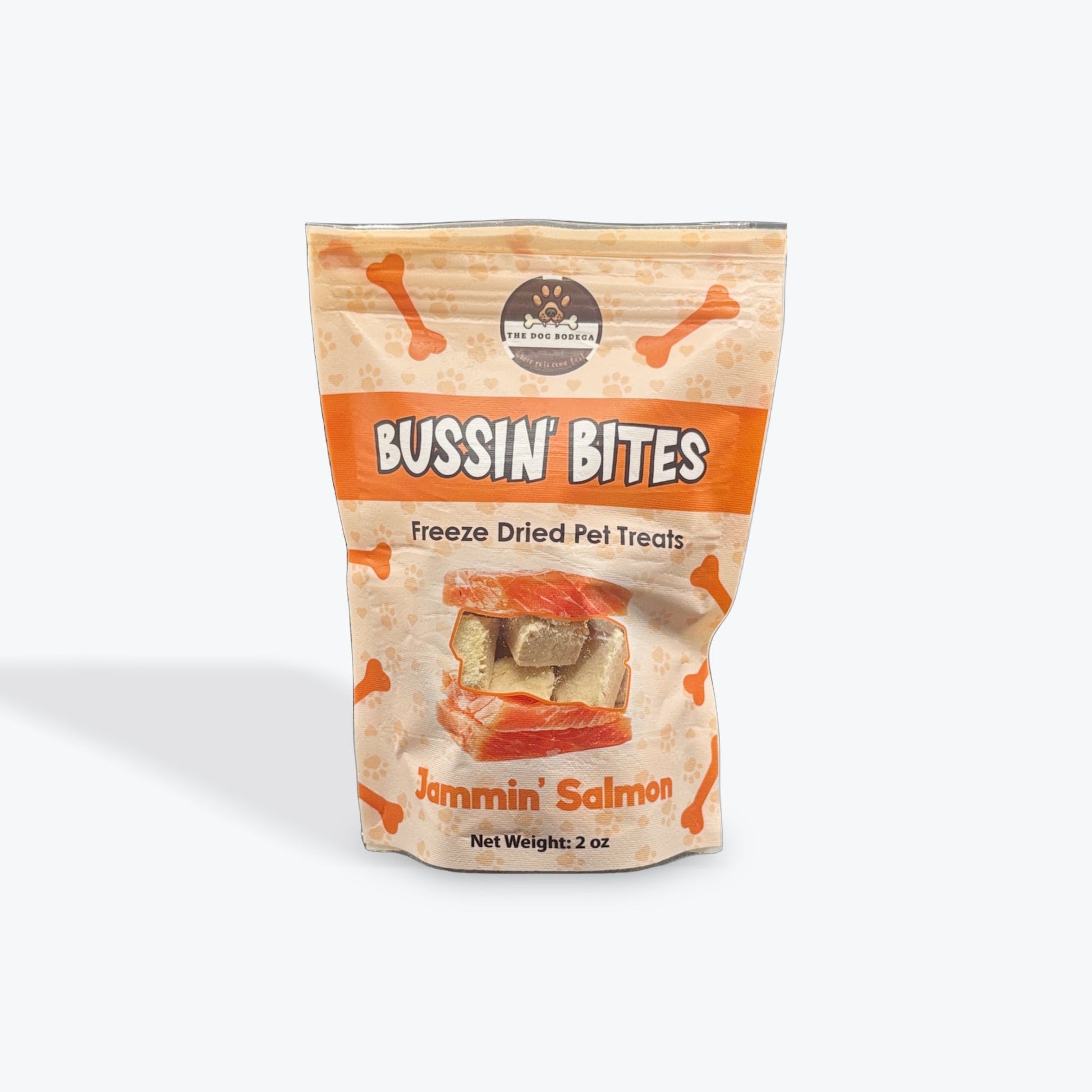 Bussin Bites Freeze Dried Pet Treats in Jammin Salmon flavor, high protein natural dog training snacks