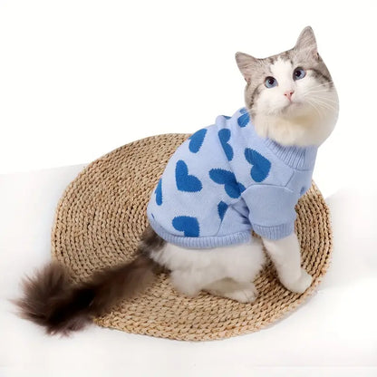 Lots of Blue Hearts Warm Turtleneck Pet Sweater