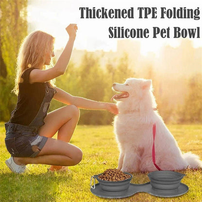Rubber Foldable Double Bowl Pet Feeding Bowl Pets Supplies