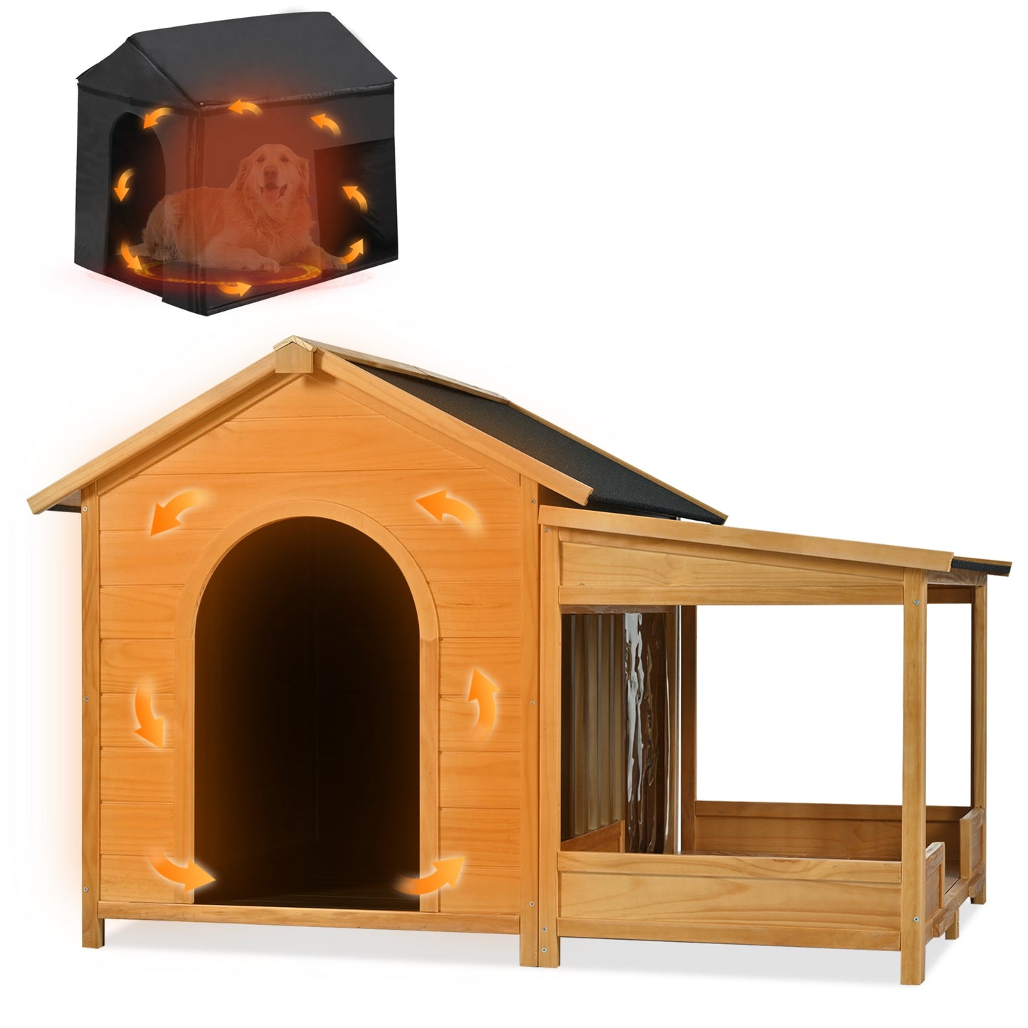 60.2' Large Outdoor Dog House with Insulated Liner for Winte