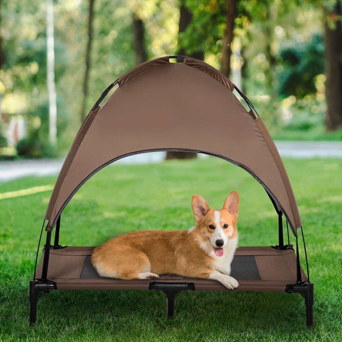 36" Elevated Outdoor Dog Bed with Canopy - Coffee