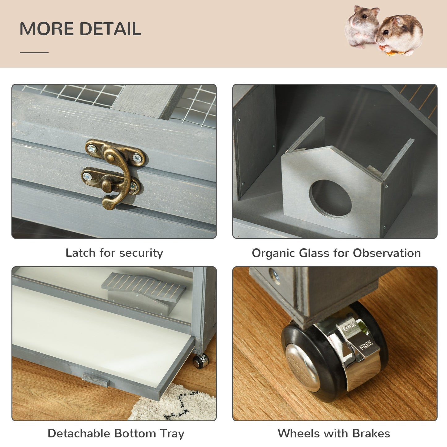 3-Tier Hamster Cage Hutch Box with Ladder Wheels for Small Animals