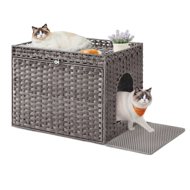 Boho Rattan Enclosed Litter Box for Cats and Feline Privacy