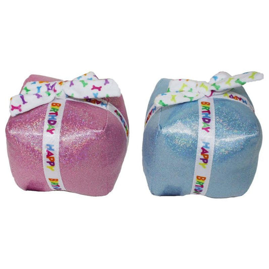 Birthday Present Metallic Blue/Pink 3.5" Dog Toy in Pink and Blue