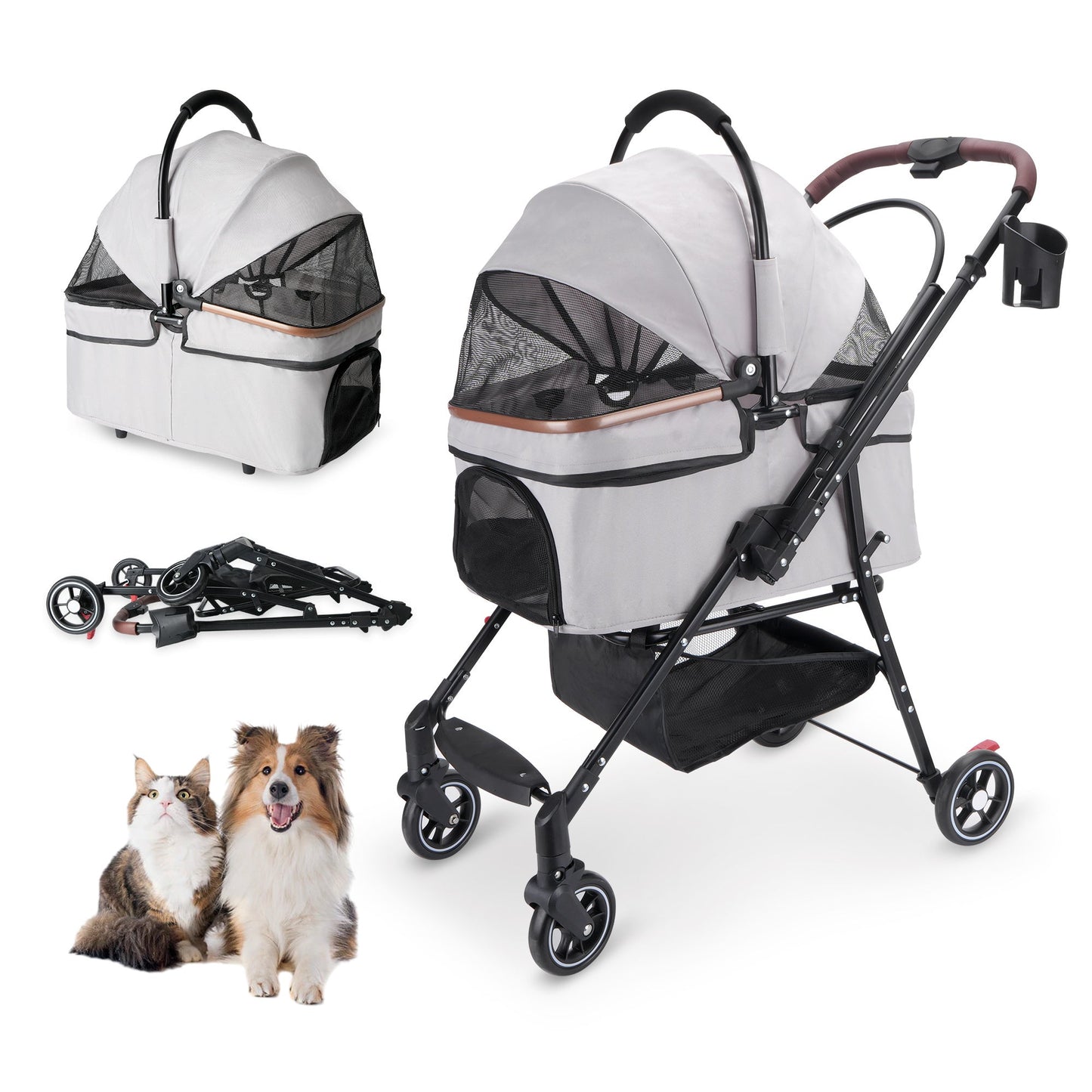 Pet Stroller - 4-Wheel Foldable Carrier for Dogs & Cats