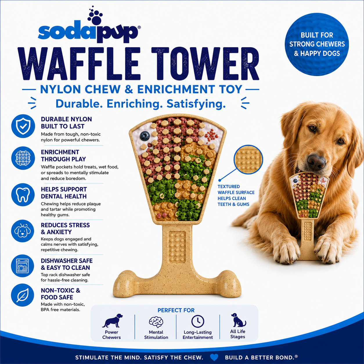 Dog Treats Waffle Tower Nylon Chew Enrichment Toy 2-in-1 for - lifestyle view