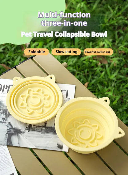 3-In-1 Pet Travel Collapsible Bowl Foldable Slow-Feeder With