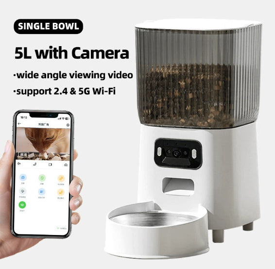 5L Smart WiFi Automatic Pet Feeder with Stainless Steel Bowl