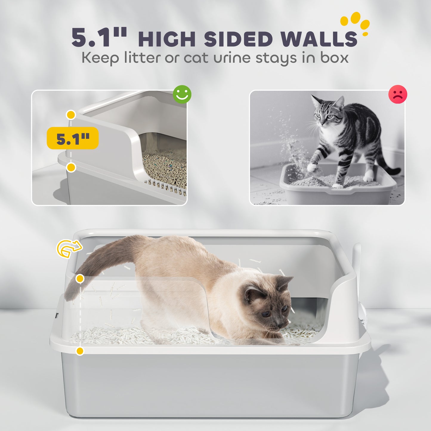 XL Stainless Steel Litter Box - High-Sided Pan with Scoop