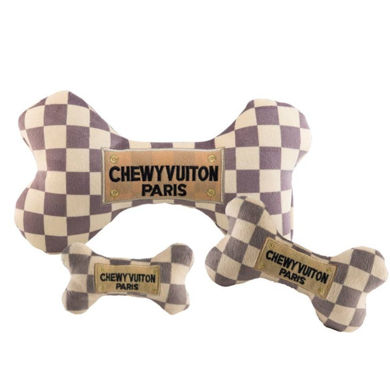 Checker Chewy V Bone Plush Squeak Dog Toy - 3 Sizes