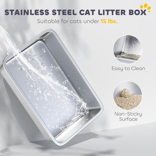 XL Stainless Steel Cat Litter Box - High-Sided Stainless Steel