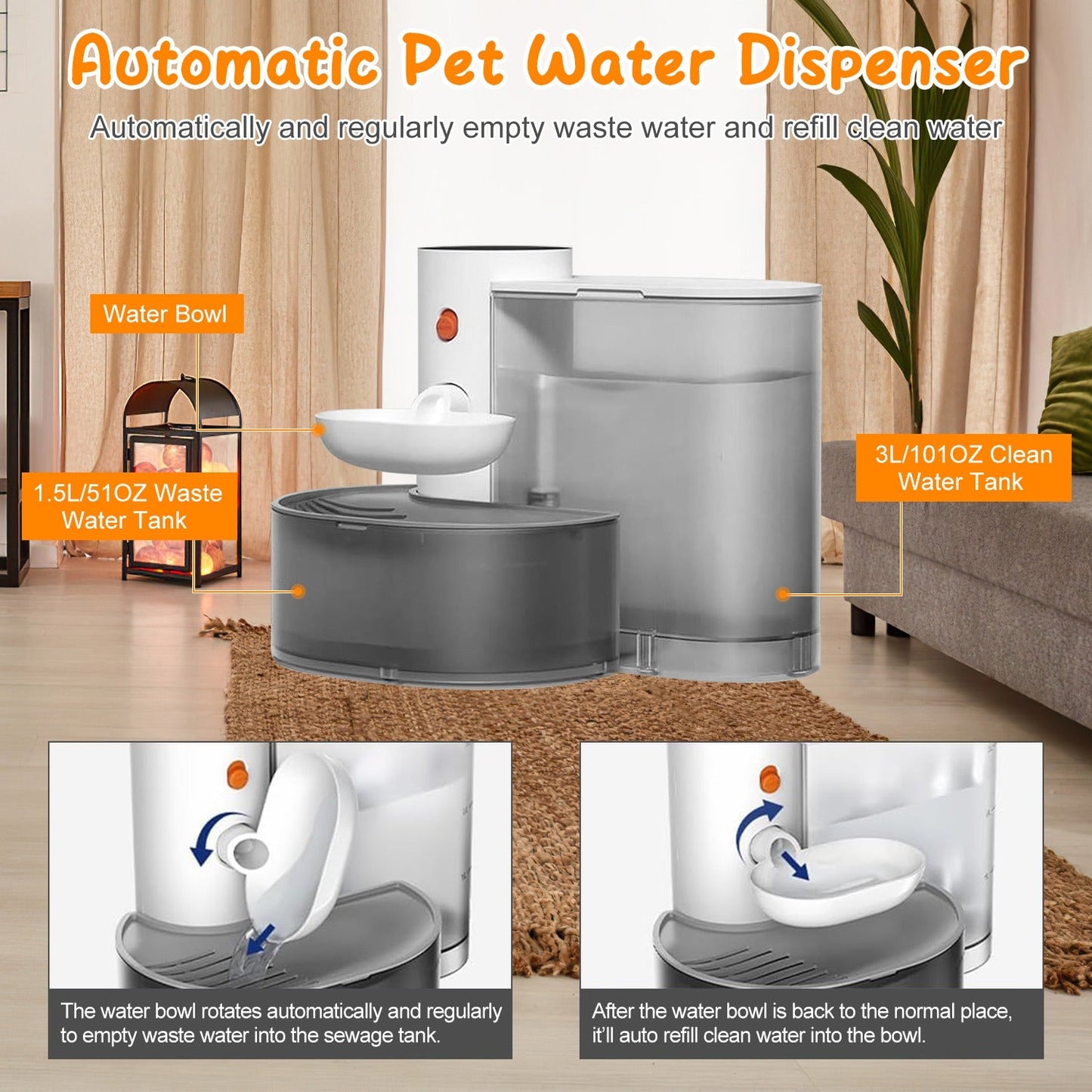 GBruno 3L Cordless Pet Water Fountain with Timer