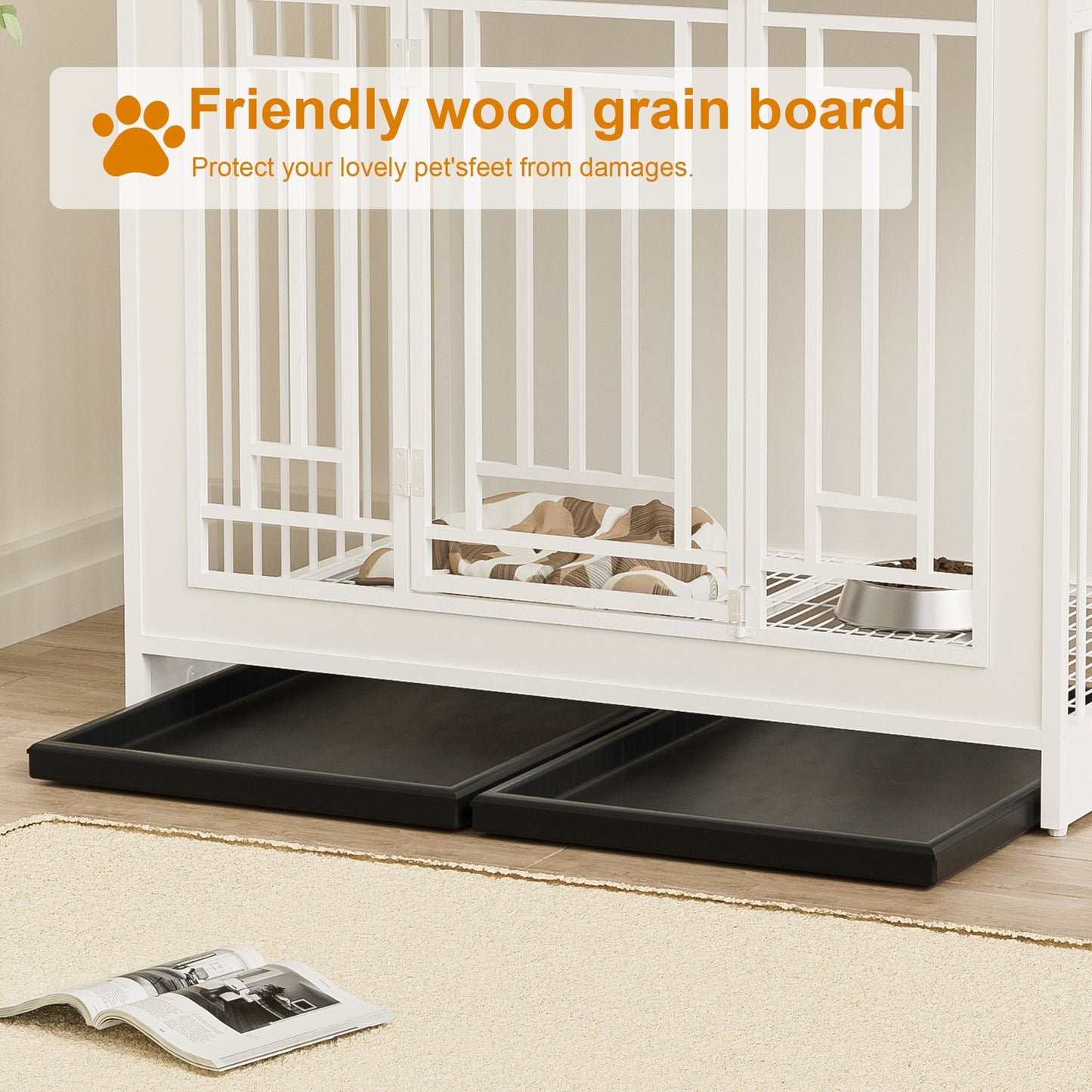 43.3 Inch Wooden Dog Crate Furniture With Divider And