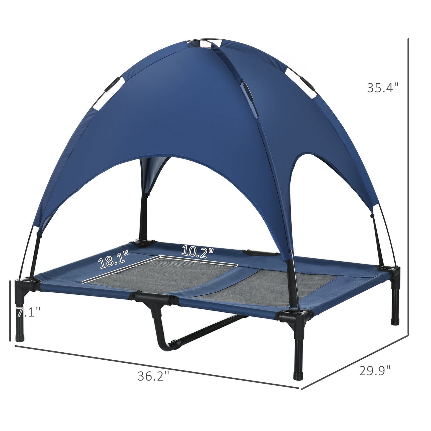 48" Elevated Dog Cot with UV Canopy - Coffee