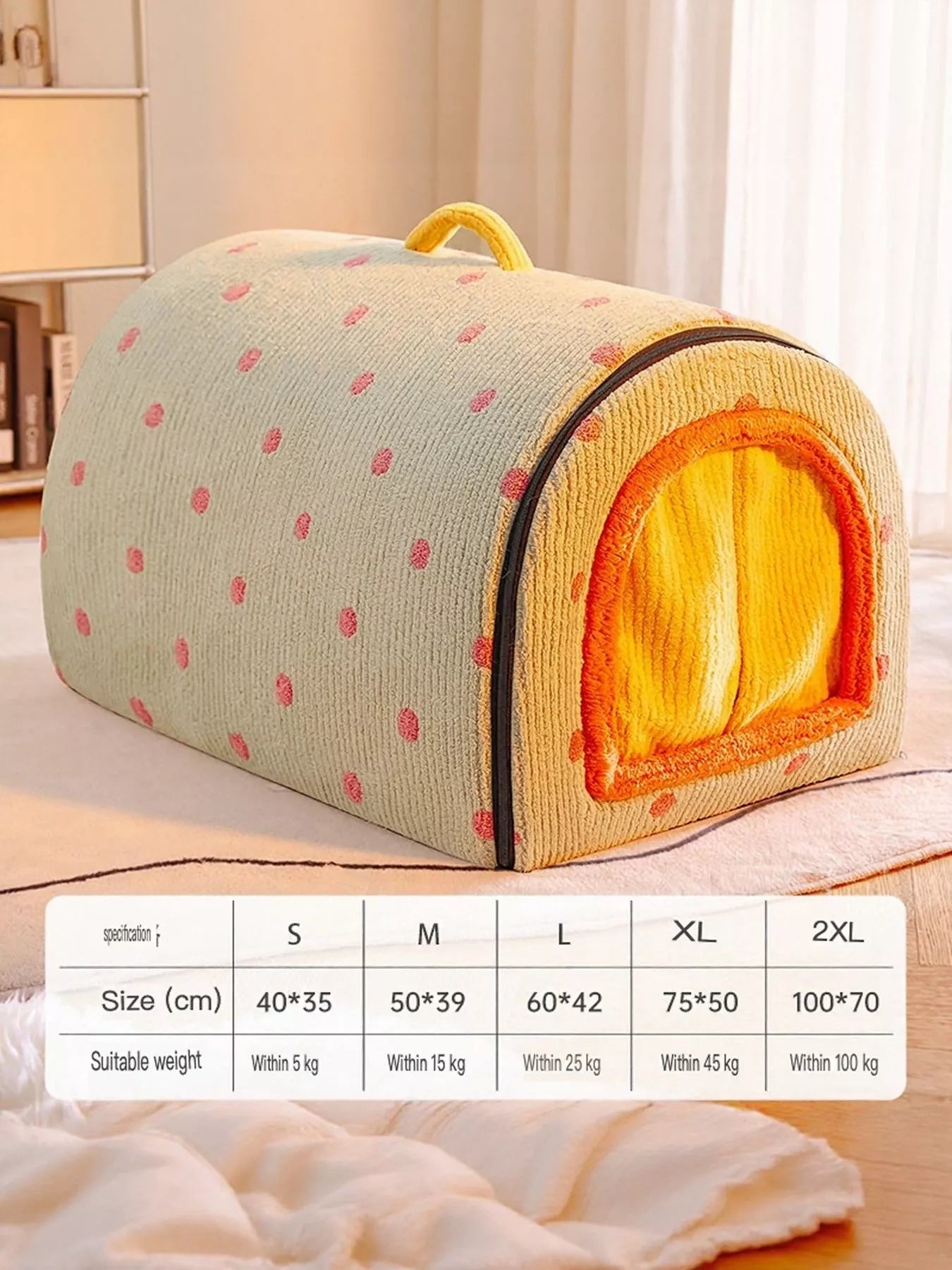 Cozy Polka Dot Pet Bed Cave with Handle