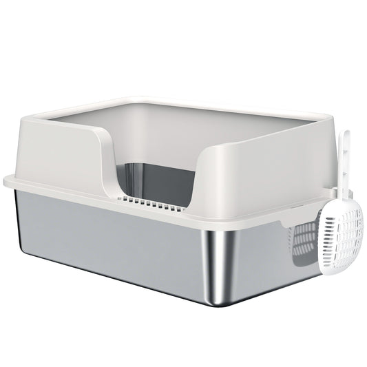 Stainless Steel Cat Litter Box - High-Sided Anti-Leak Pan