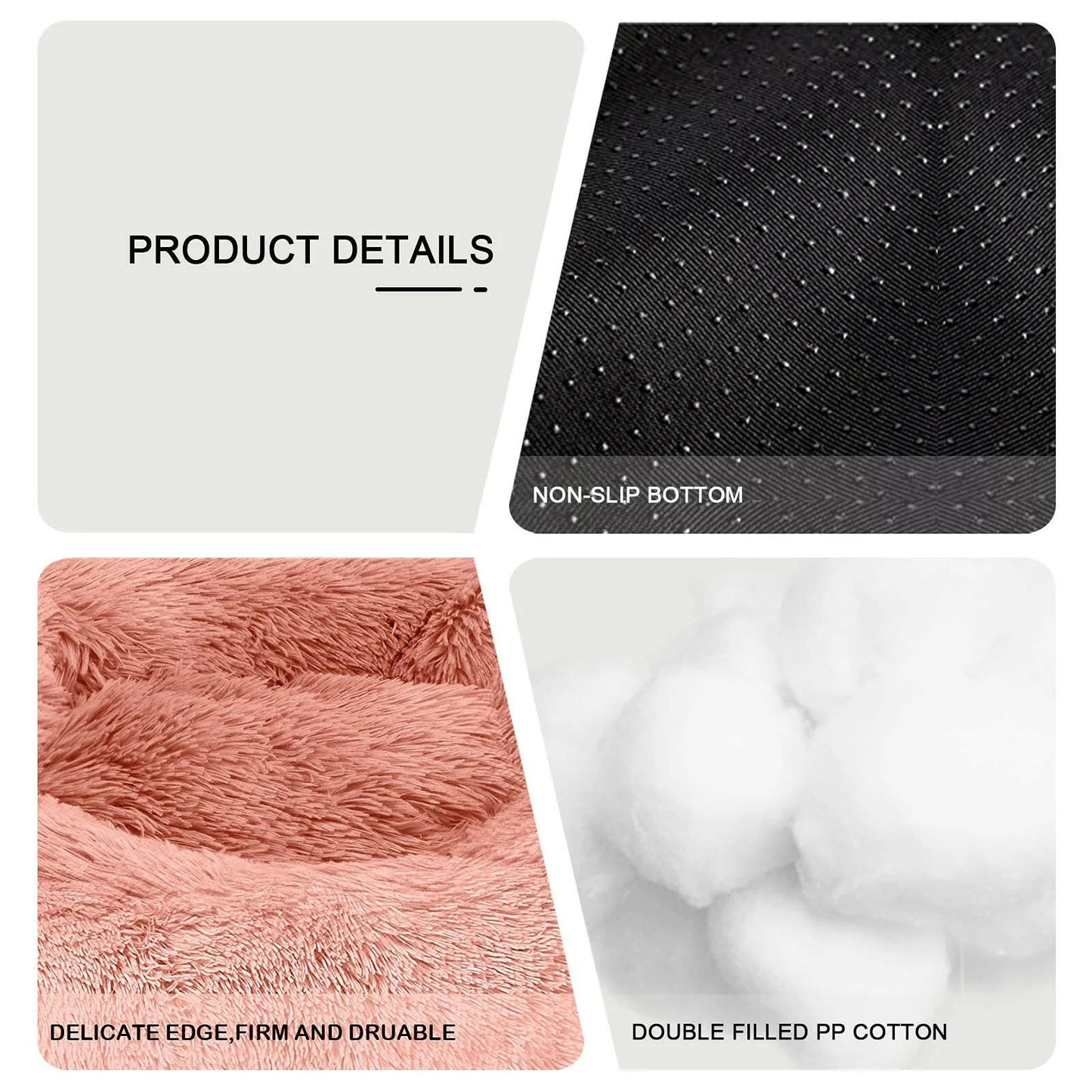 Calming pet bed for anxious dogs featuring a non-slip bottom and plush double filled PP cotton