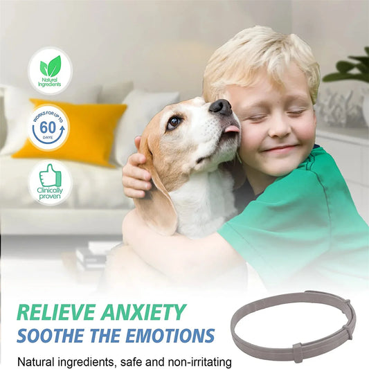 Dog anxiety relief collar designed for stress relief with natural ingredients and proven effectiveness