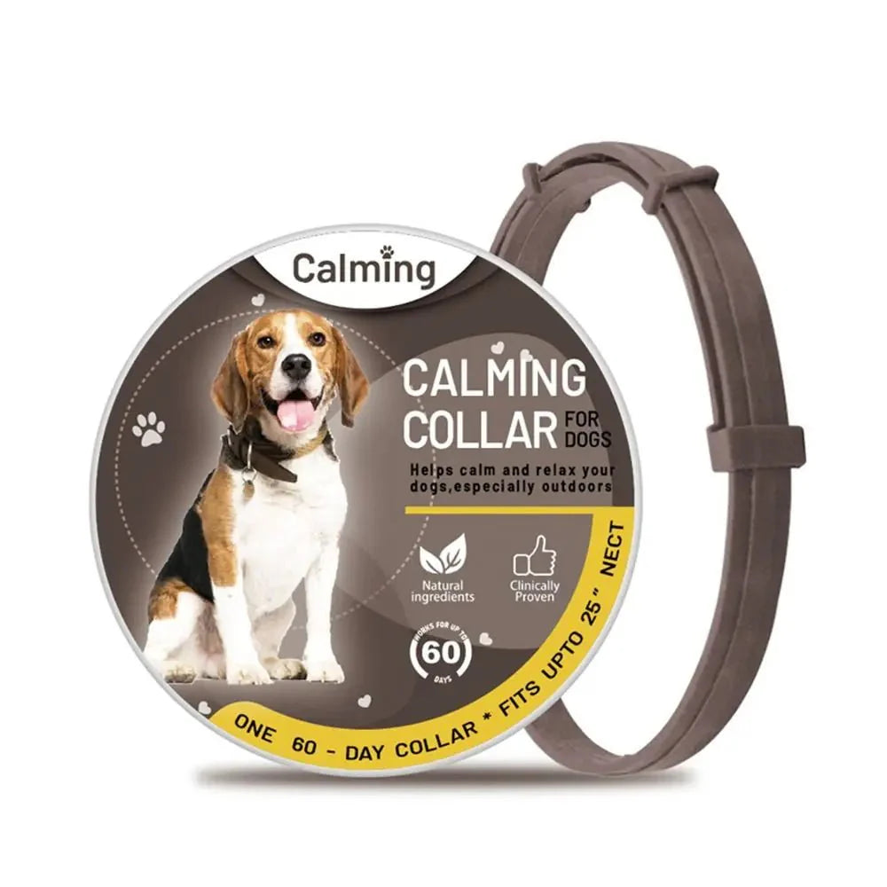 Stress relief pet collar designed to help calm and relax dogs, suitable for outdoor use