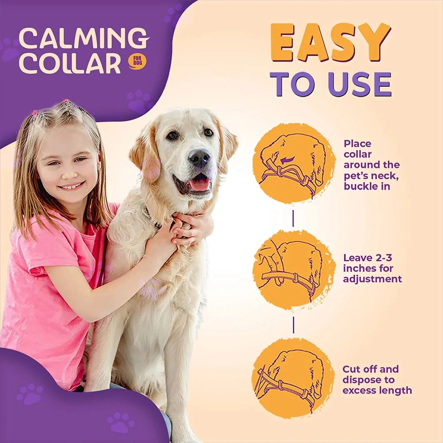 Calming collar for dogs with easy-to-use instructions for stress relief pet collar application