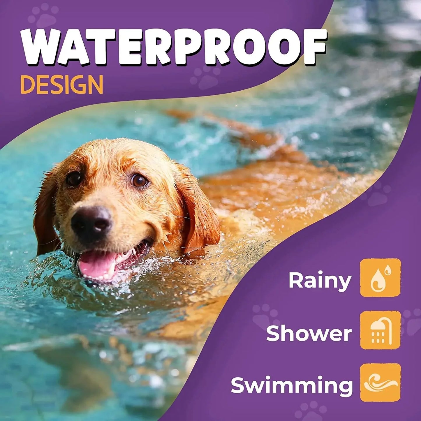 Golden retriever swimming in water wearing a stress relief pet collar for anxiety reduction