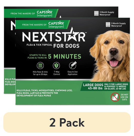 NextStar Flea and Tick Treatment for Dogs 45-88 lbs in a 2 Pack, effective best flea medicine for dogs 45-88 lbs