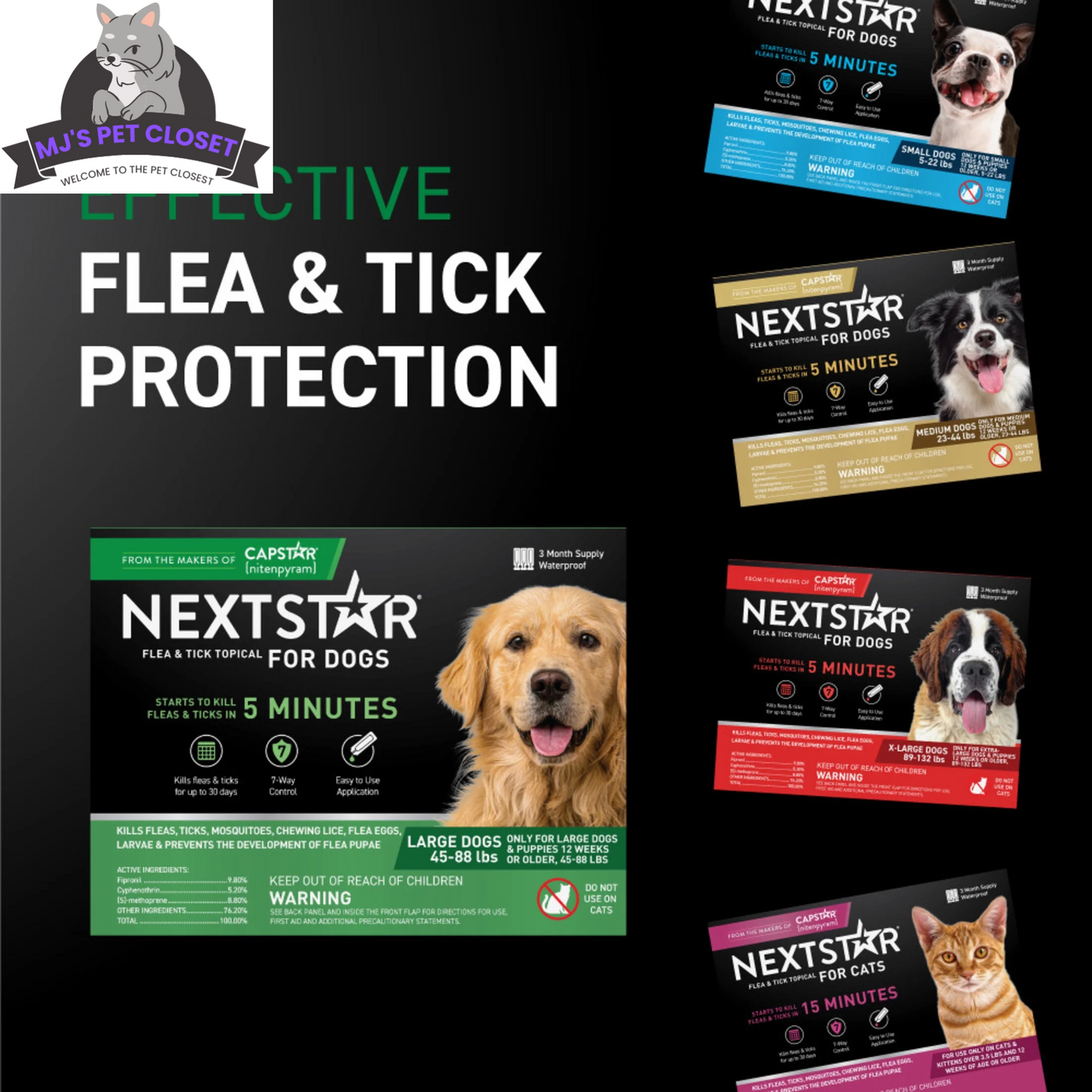 NextStar Flea and Tick Treatment Packs for Dogs 45-88 lbs, best flea medicine for dogs 45-88 lbs