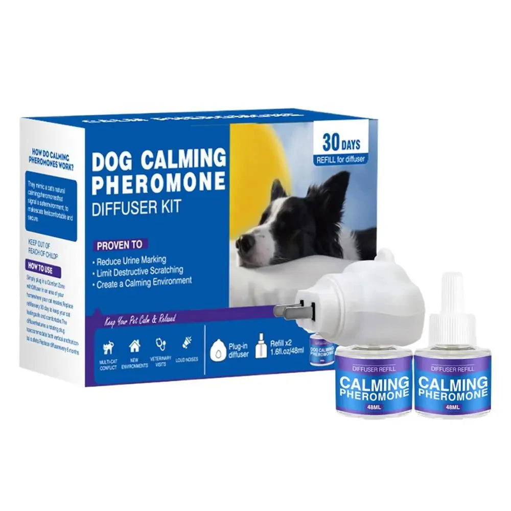 Cat calming pheromone plug-in kit for stress relief in pets with diffuser and refill bottles