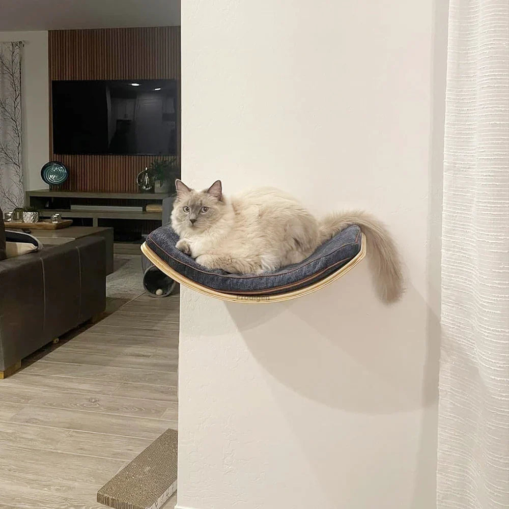Cozy Tail Chasers cat climbing shelves for wall designed for feline relaxation in a modern living room