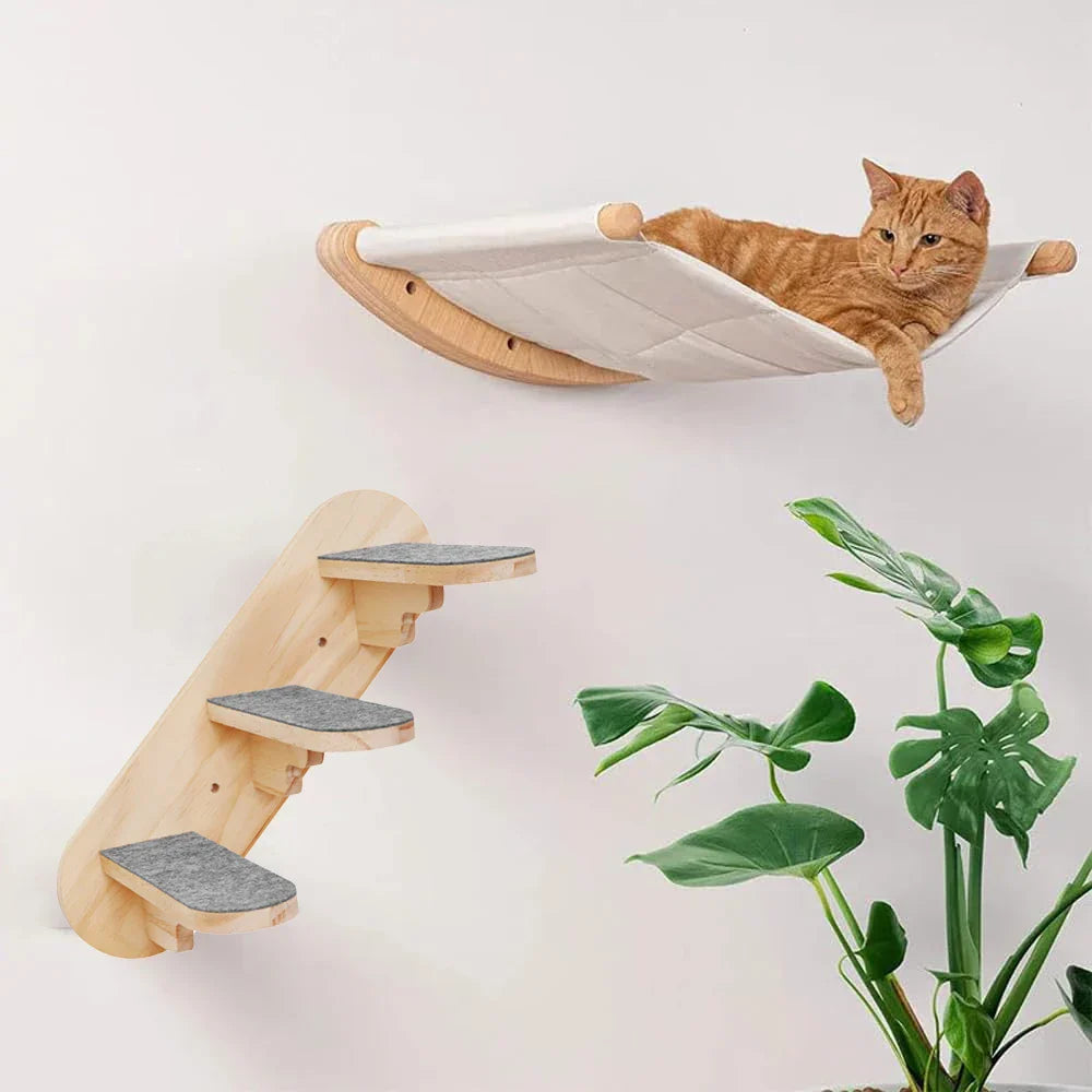 Tail Chasers Cat Climbing Shelves for Wall with Cozy Hammock and Sturdy Climbing Steps
