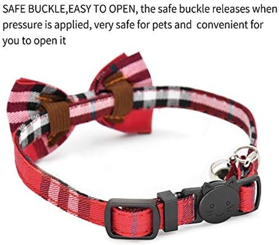 Cat collar 2 pack plaid bow tie with safe buckle and easy-release design for pet safety