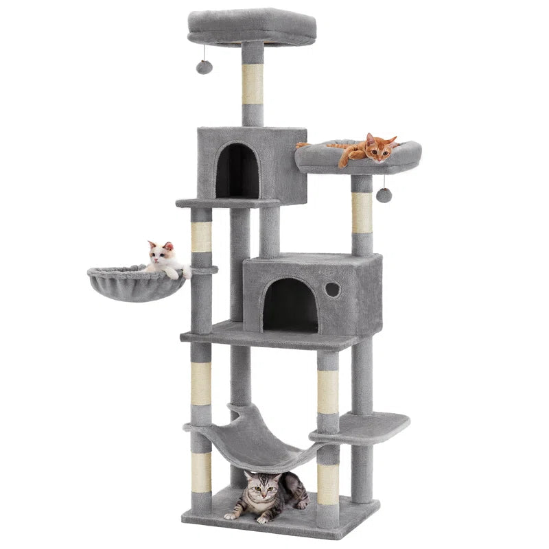 Stylish 78 inch tall cat condo with multiple levels, cozy hiding spots, and playful features for cats