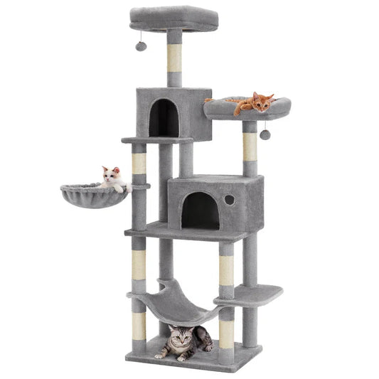 Stylish 78 inch tall cat condo with multiple levels, cozy hiding spots, and playful features for cats