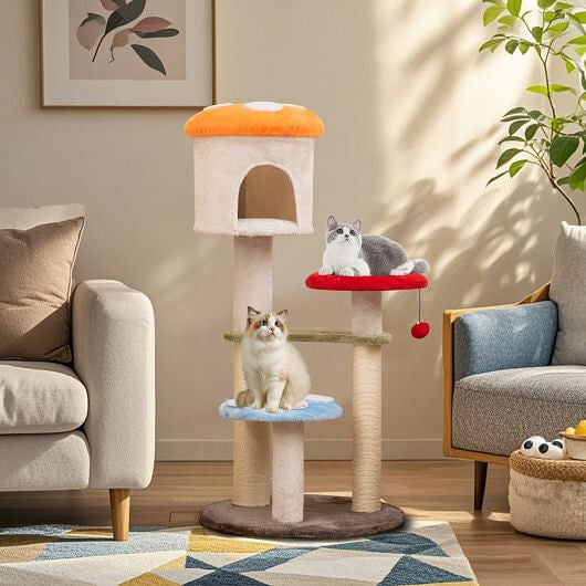 Tail Chasers Cat Condo for Playful Cats with two platforms and a cozy hideaway, perfect for fun and relaxation