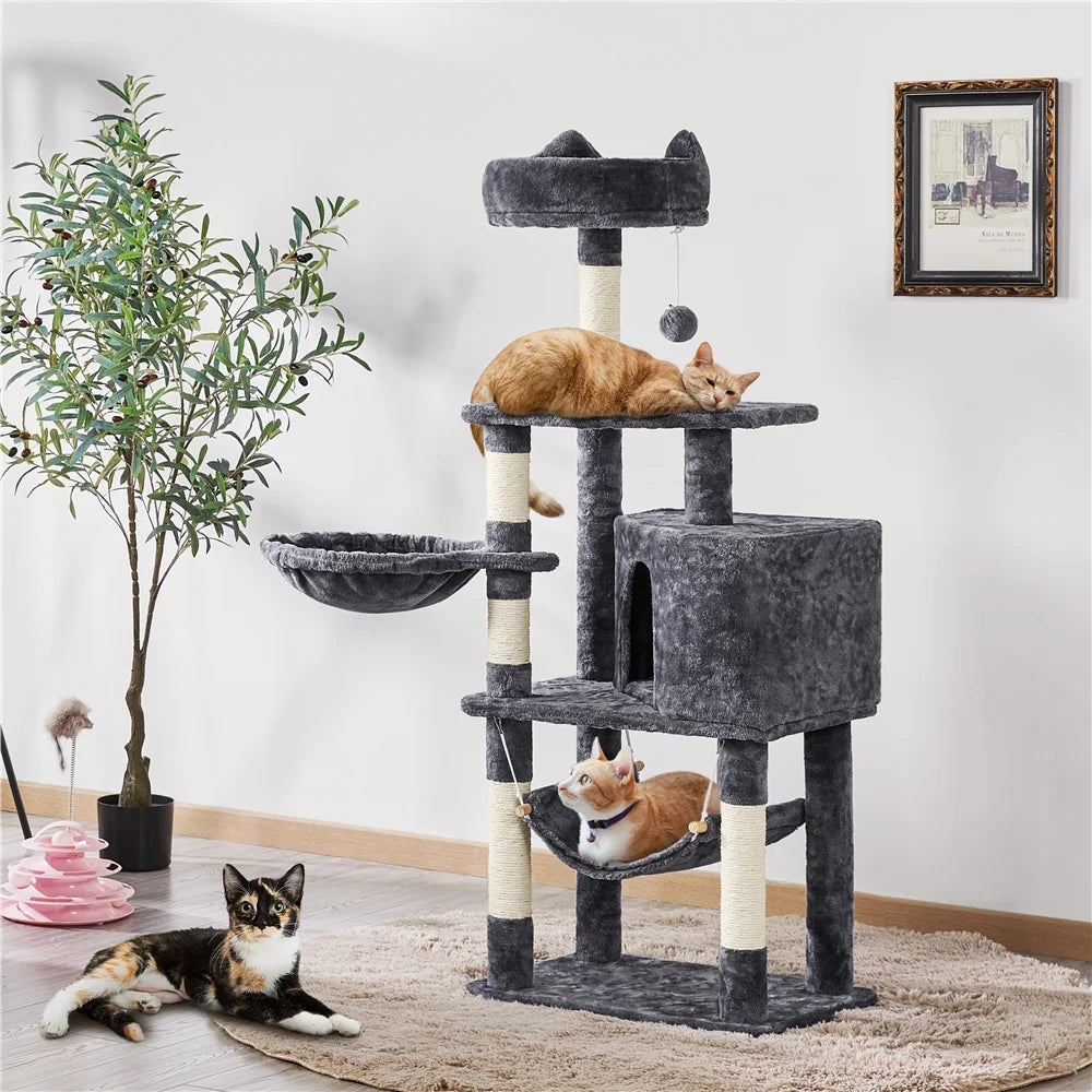 55 inch cat condo playground featuring multiple levels, scratching posts, and cozy resting spots for active cats