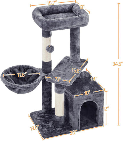 MJ's Pet Closet Cozy Gray Cat Condo with Multiple Levels and Soft Plush Fabric