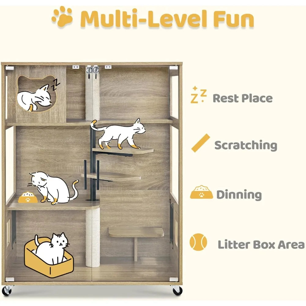 Tail Chasers cat condo with scratching posts and shelves designed for multi-level fun and rest areas