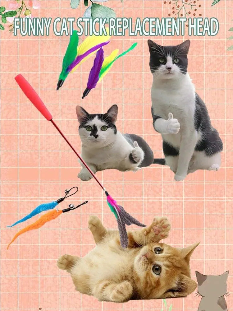 Stevvex Cat Feather Toy Set featuring a colorful feather teaser wand, perfect for kittens and cats, priced at $29.90.