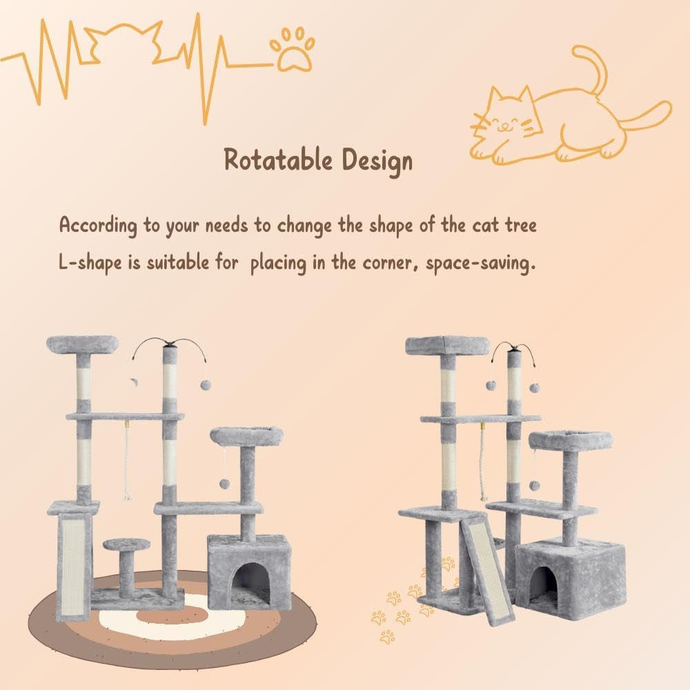 Rotatable Cat Tree with L-shape design for cat furniture for large cats, space-saving and customizable
