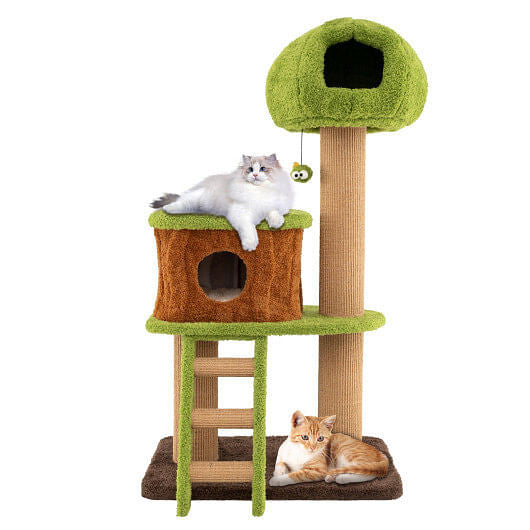Tail Chasers Cat Tree with Two Levels and Cozy Hideaway, ideal cat furniture for large cats